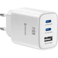 Swissten , chargeur avec 2 ports USB-C 65 W (Power Delivery) et 1 port USB-A 18 W (Quick Charge 3.0), blanc