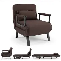 Costway Fauteuil convertible , canapé-lit avec dossier et coussins réglables, structure métallique supportant jusqu'à 150 kg, couleur marron