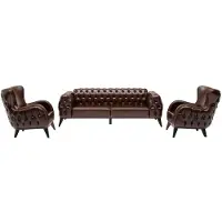 AEA Designer Chesterfield Sofagarnitur Braun Dreisitzer Bequem Sitzgruppe 3+1+1