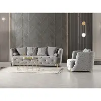 AEA Grau Luxus 2tlg Wohnzimmer Set Sofa 3-Sitzer Sessel Modernes Design Couch