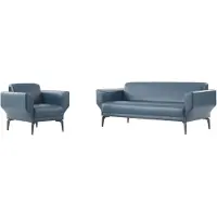 AEA Blaue Leder Sitzgarnitur Moderner Couch-Set Edler 2-Sitzer 2x Sessel