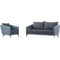 AEA Graue Wohnzimmer Ledergarnitur Designer 2-Sitzer 2x Sessel 3tlg