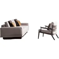 AEA Elegante Braun-Beige Sofagarnitur Stilvoller 3-Sitzer Textilsessel