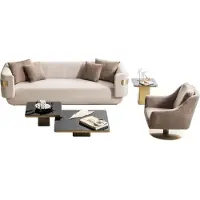 Xl Moebel Gmbh Beige Sofagarnitur Designer 4-Sitzer Textilsessel Schwarze Tische