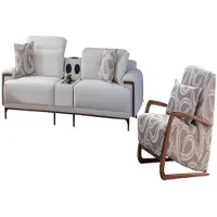 AEA Graue Wohnzimmer Garnitur 2x Polstersofas Designer 2x Lehnsessel