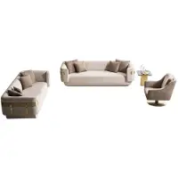 AEA Edle Beige Sofagarnitur Moderner 4-Sitzer Polster 3-er Beistelltisch