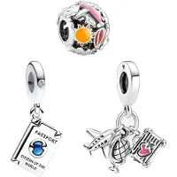 Sonstiges Charm en forme de fleurs de cerisier, pour femmes, compatible avec Pandora. Motifs : passeport de voyage, avions, fleurs de cerisier