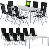 Casaria Table et chaises de jardin Bern noir gris en alu 9pcs
