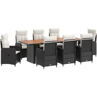 Syfax Ensemble de table d'extérieur, 9 pièces, en résine tressée noire et crème