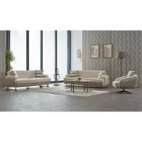 AEA Couchgarnitur Polstersofa Dreisitzer Stoff Beige Set 3tlg Couch Sessel