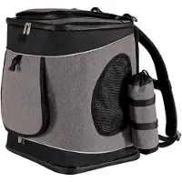 Lionto Sac à dos pour animaux domestiques, sac à dos respirant pour chiens avec mousqueton, protection contre la pluie & tapis de sol amovible, gris/noir