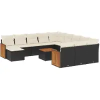 vidaXL Ensemble de 13 canapés de jardin avec coussins noir poly rotin