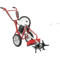 OEM Fraise rotative, moteur essence de 4 chevaux, cylindrée de 63 cm³, profondeur de travail réglable, vitesse de 240 tours par minute, châssis en acier