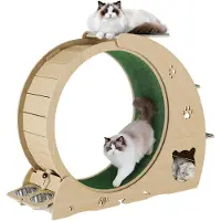 StarTech.com Roue d'exercice pour chats en bois naturel - Centre d'activités 4 en 1 - 140 cm - Silencieuse - Zone de grattage - Tapis antidérapant - Espace de repos et de sommeil - Tour pour chats à 3 niveaux