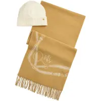 Ralph Lauren pour femme. 454P23530002 Écharpe à motif équestre et bonnet beige (OSFA), Casuel, Laine, Classique