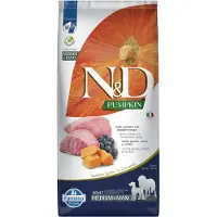 Farmina N&amp;D Pumpkin lamb&amp;blueberry Adult Medium Maxi 12 kg karma dla dorosłych psów ras średnich i dużych + 3 x N&amp;D Pumpkin Dental Treat Lamb Blueberry Mini 60 g (7 szt) GRATIS!