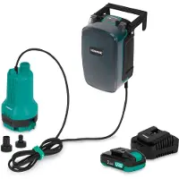Vonroc Pompe submersible sans fil 20V - 90 W - 3800 l/h - 0,6 bar - eaux propres et sales | batterie 2,0 Ah et chargeur inclus