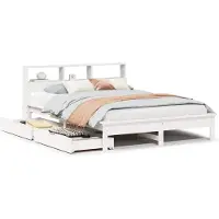 vidaXL Lit en bois massif avec étagère sans matelas blanc 160x200 cm pin