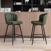 Sonstiges Ensemble de 2 tabourets de bar en similicuirPolyuréthanevert, avec dossier matelassé et pieds en métal
