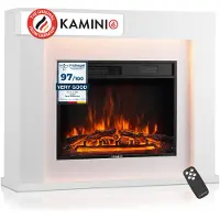 KAMINIO cheminée électrique MATTI - cheminée électrique avec chauffage, effet de flamme 3D, lumière d'ambiance LED, télécommande - blanc