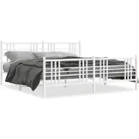 vidaXL Cadre de lit avec tête et pied de lit en métal blanc 193x203 cm