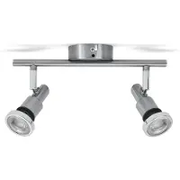 B.K.Licht Plafonnier LED 2 spots orientables IP44, métal nickel mat chromé, GU10 5W incluses, 400lm 3000K blanc chaud, pour salle de bain et pièces à vivre