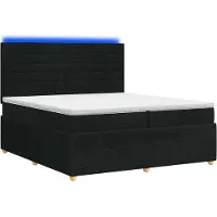 Syfax Lit boxspring LED avec matelas noir 200 x 200 cm Tissu
