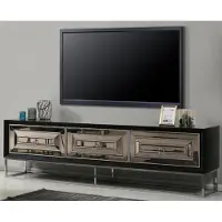 Casa Padrino Armoire TV de luxe avec 3 tiroirs en miroir Noir / Argent 220 x 49 x H. 64 cm - Meubles de salon - Qualité de luxe