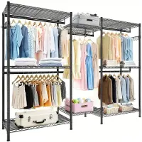 Great han Porte-vêtements robuste, organisateur de placard autonome, portant à vêtements portable avec 8 étagères en fil de fer et 5 tringles à vêtements, couleur noire