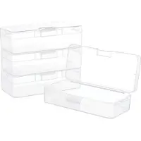 Markenlos Lot de 4 boîtes en plastique transparentes de 18x7,5x4,8 cm avec couvercle à charnière