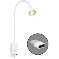 Briloner Justra Lampe de lecture, orientable, 2 ports USB, alimentation par fiche, blanc, 48,5 x 6 x 42,5 cm