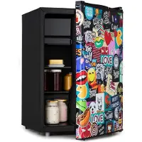 Klarstein Cool Vibe - réfrigérateur, porte avec sticker imprimé BD, compartiment congélateur, bac à glaçons, niveau sonore: 42dB, 72L - noir