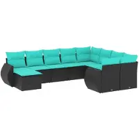 vidaXL Ensemble de 10 canapés de jardin avec coussins, polyrattan noir