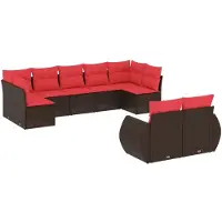 vidaXL Ensemble de 9 canapés de jardin avec coussins, marron, polyrattan
