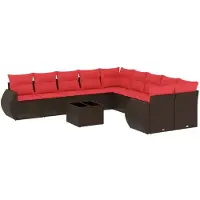 vidaXL Ensemble de 11 canapés de jardin avec coussins, marron, polyrattan