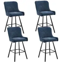 Sonstiges Ensemble de 4 tabourets bar en velours bleu, sans accoudoirs, avec pieds en métal