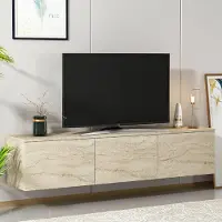 Homidea Levante – Meuble TV suspendu – 160 cm – Meuble TV mural avec portes rabattables – Meuble TV moderne pour salon (Travertin)