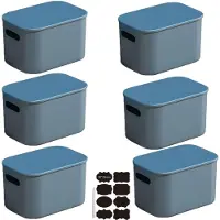 Merkloos Ensemble de 6 boîtes de rangement empilables avec couvercles (bleues)