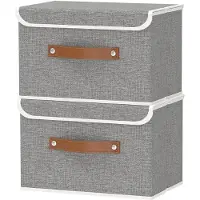 Merkloos Boîtes de rangement avec couvercles - Boîtes de rangement pliables - Organiseurs - Poignées en similicuir - 38 x 25 x 25 cm - Lot de 2 - Panier de rangement