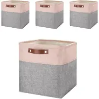 Merkloos Lot de 4 boîtes de rangement de 28x28x28 cm, en gris et en rose