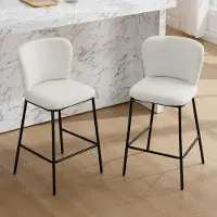 Sonstiges Ensemble de 2 tabourets de bar en tissu "Teddystoff" avec dossier, pieds en métal, couleur blanche