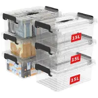 Merkloos Lot de 15 boîtes de rangement en plastique avec couvercles et poignées