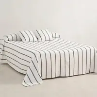 Gamusi Couverture légère à rayures Retta – 235 x 270 cm – Bleu – En coton/polyester, idéale pour la mi-saison
