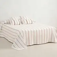 Gamusi Couvre-lit léger à rayures Retta – 235 x 270 cm – Rose – Couvre-lit en coton/polyester pour la mi-saison