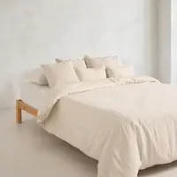 Gamusi Couvre-lit à rayures – 240 x 220 cm – Mélange de coton teinté fil – Lin – Ensemble de literie doux à rayures