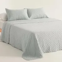 Gamusi Couverture de lit , très grande, ensemble 270x270 cm – Couette matelassée légère avec 2 taies d'oreiller, couleur bleu ciel