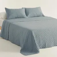Gamusi Ensemble de couette matelassée , 235x270 cm, couleur bleue. Couette légère et douce avec 2 taies d'oreiller. OEKO-TEX
