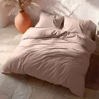 Gamusi Ensemble de couette , 100 % coton, rose poudré, 220 x 220 cm, comprenant 2 taies d'oreiller – 144 fils – Ensemble de literie doux et respirant – Fermeture à boutons pression