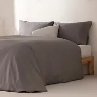 Gamusi Ensemble de couette – 100 % coton – Gris – 144 fils – Literie respirante et douce – 260 x 220 cm + 2 taies d'oreiller – Fermeture à boutons