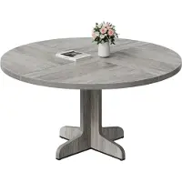StarTech.com Table ronde - Table de salle à manger moderne - 119 cm - Pour 4 à 6 personnes - Structure en bois - Pieds incurvés - Montage requis - Gris